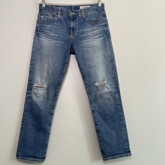 AG Adriano Goldschmied Womens Boyfriend Slim Jeans Distressed Sz 27 - Picture 1 of 13